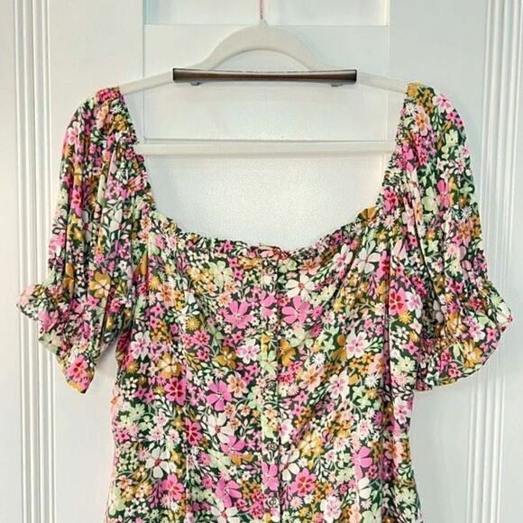 Lost + Wander Women’s Medium Getaway Island Mini Dress Shopbop Green Floral Puff - Picture 3 of 14